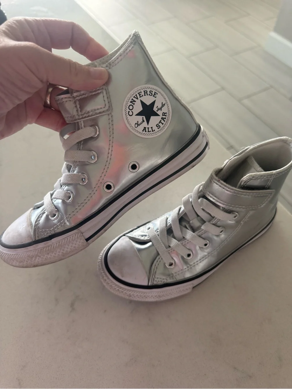 Converse Kids Metallic Silver High-Top Sneakers with Velcro Strap